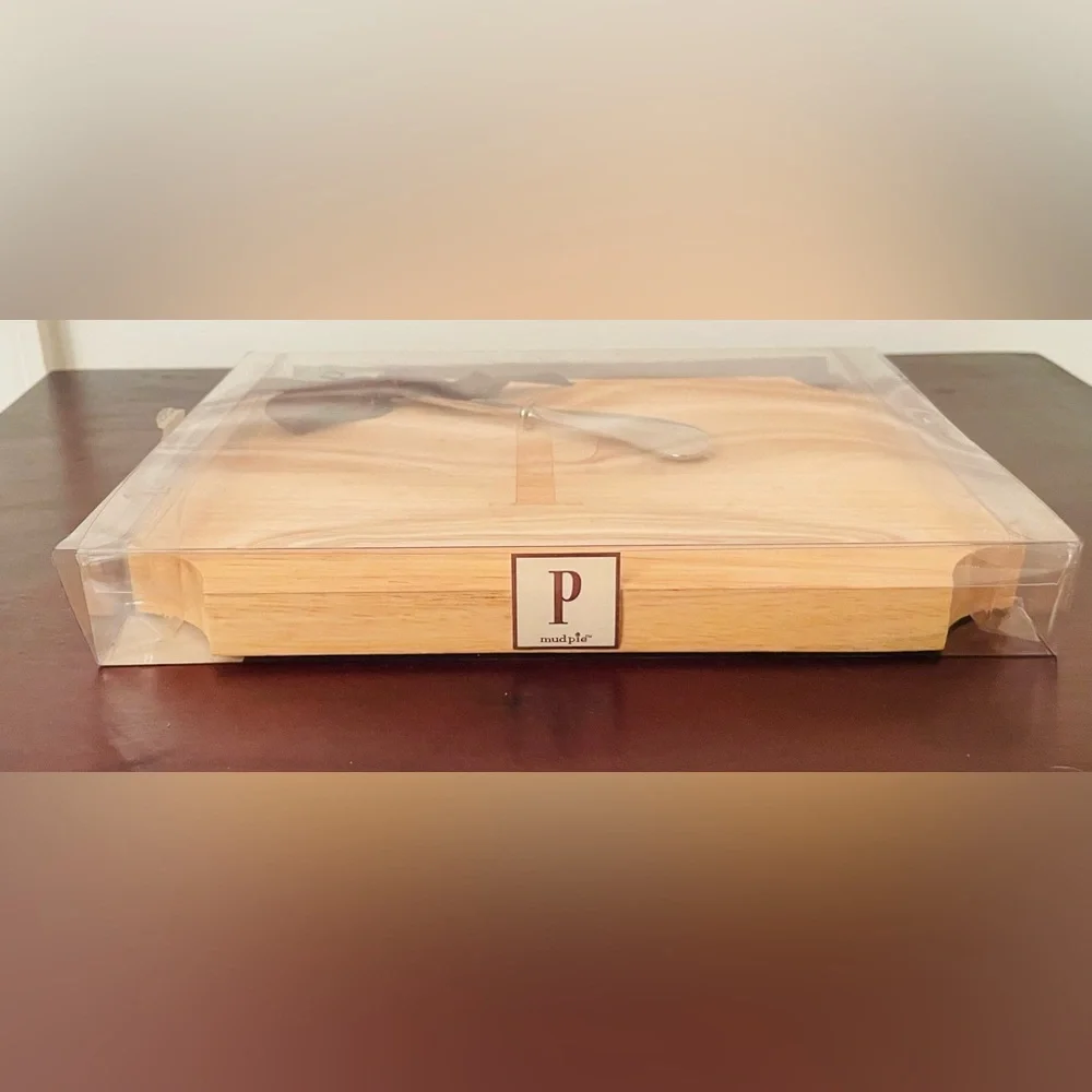 Mud Pie Floral Cheese Board Set Monogram P (NIB) Spring Spreader Knives Gift